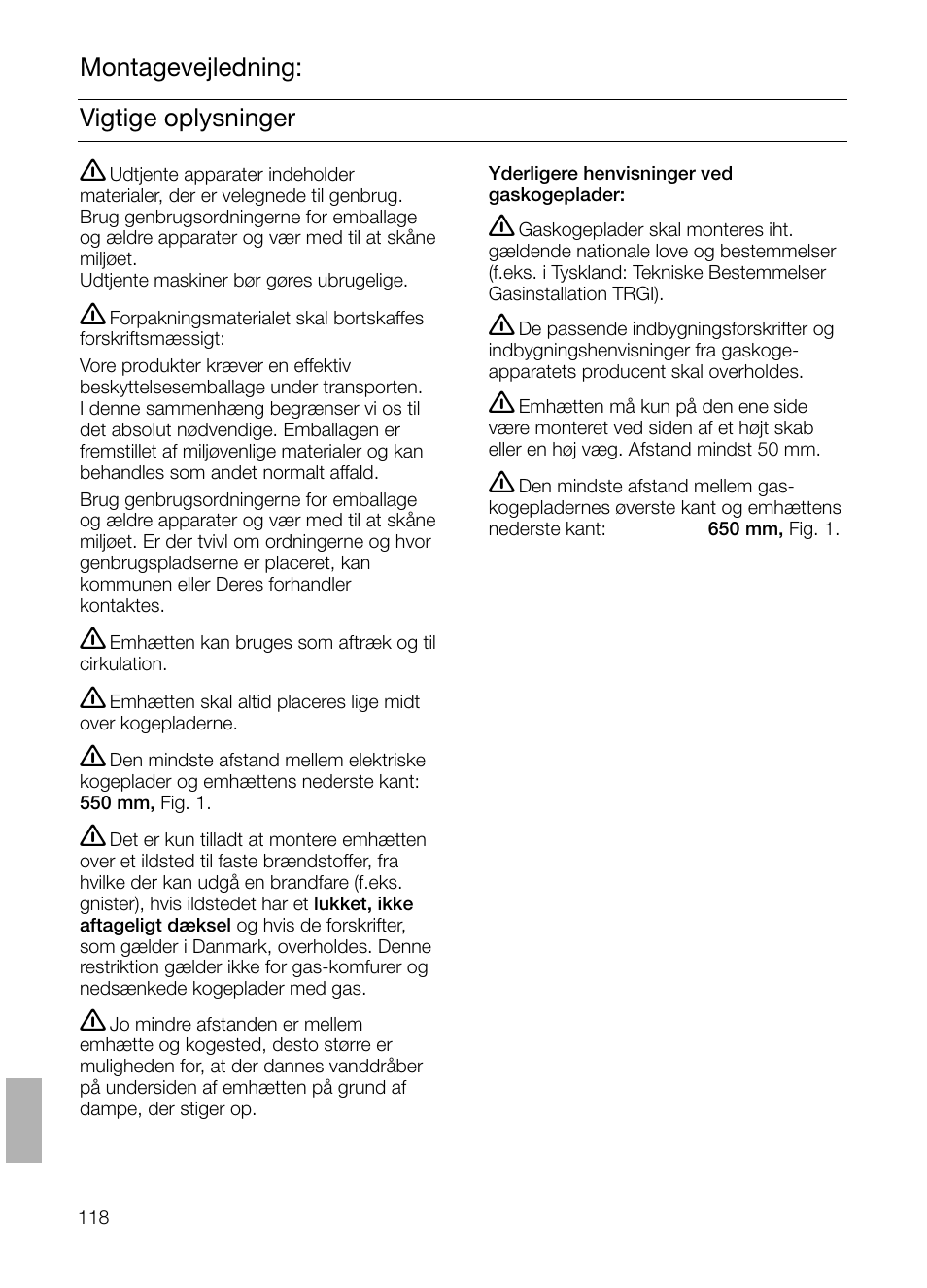 Vigtige oplysninger montagevejledning | Siemens LC 47650 User Manual | Page 118 / 124