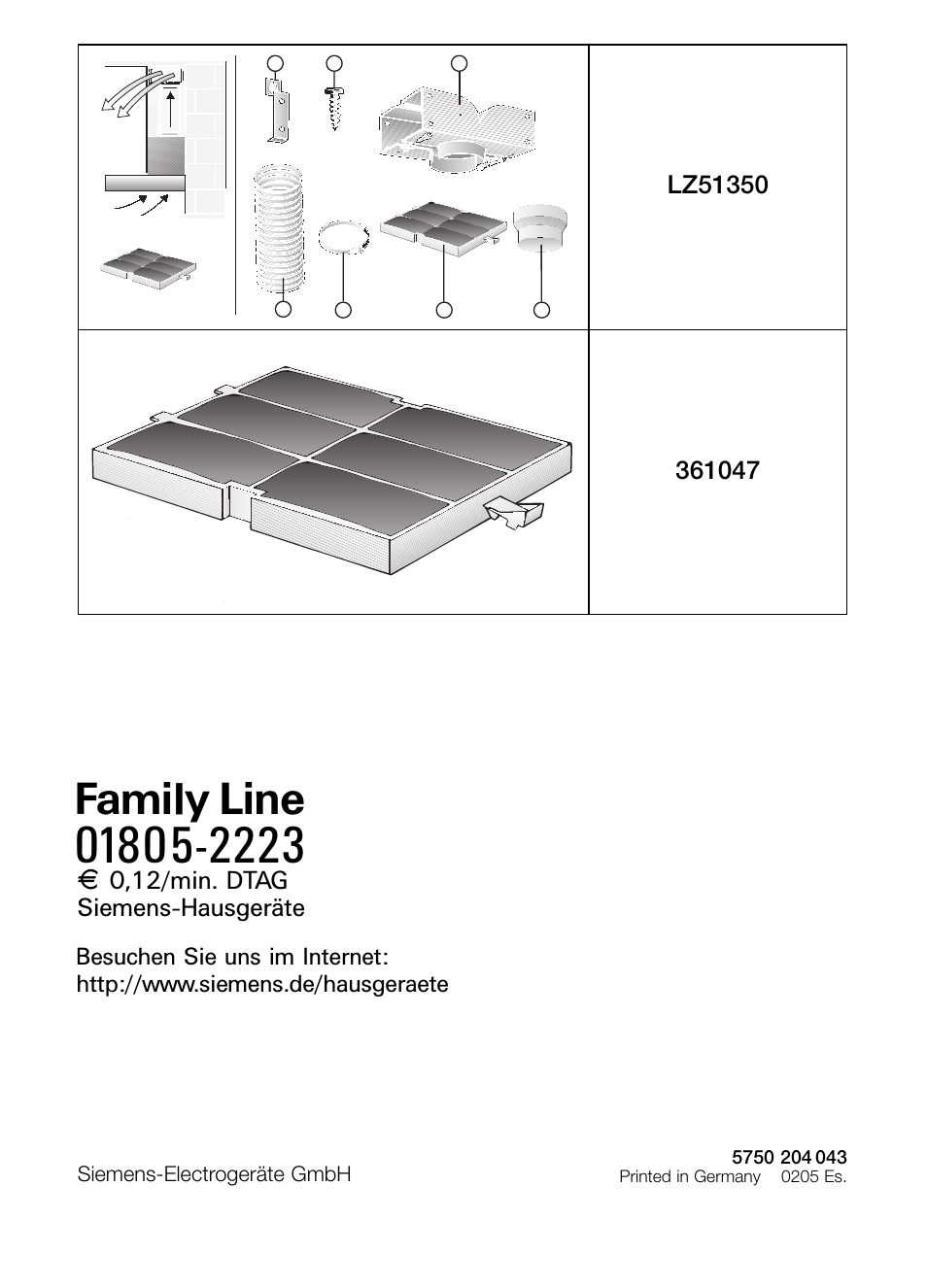 Family line, 3 0,12/min. dtag siemens-hausgeräte | Siemens LC 47650 User Manual | Page 124 / 124