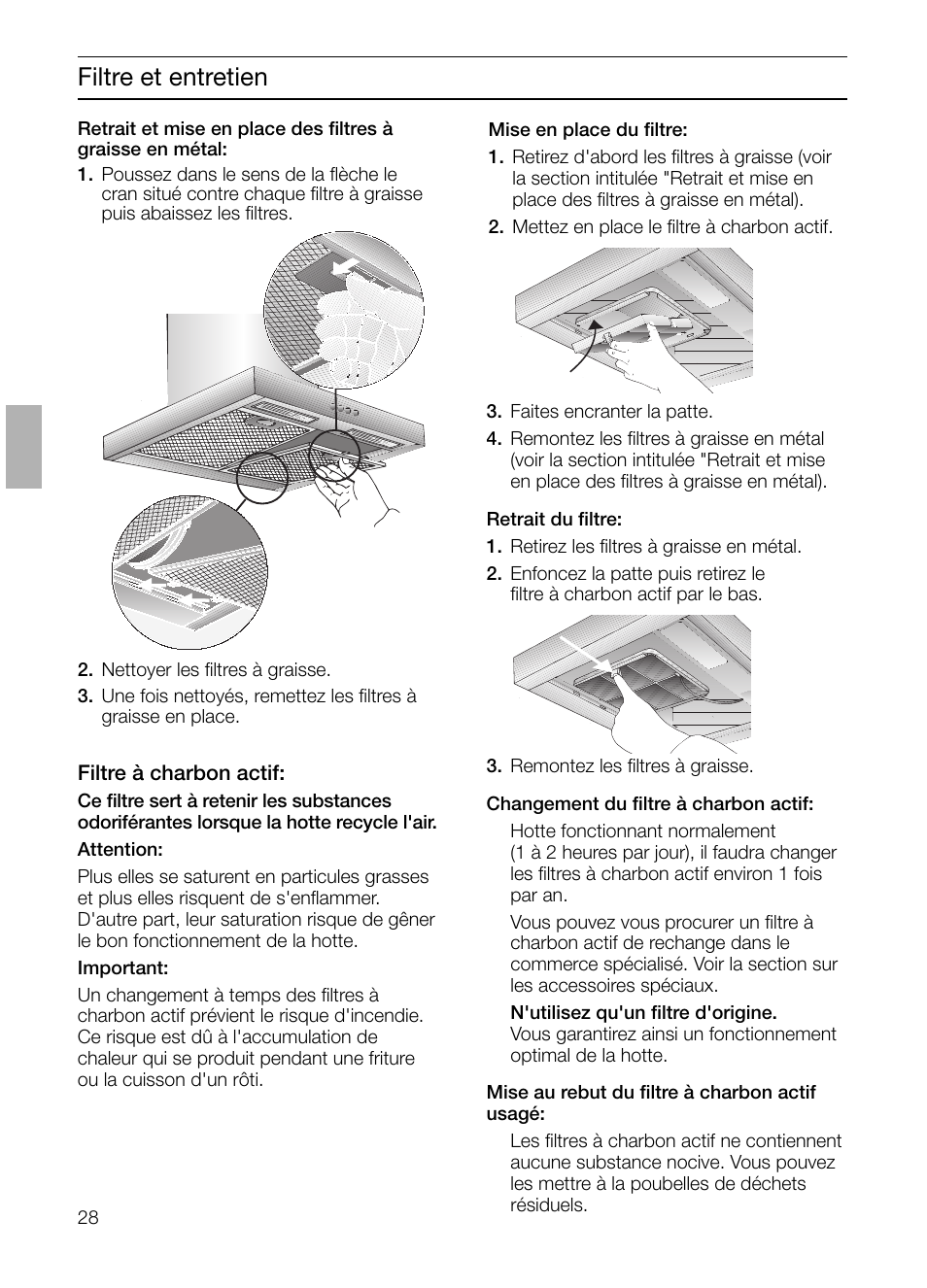 Filtre et entretien | Siemens LC 47650 User Manual | Page 28 / 124