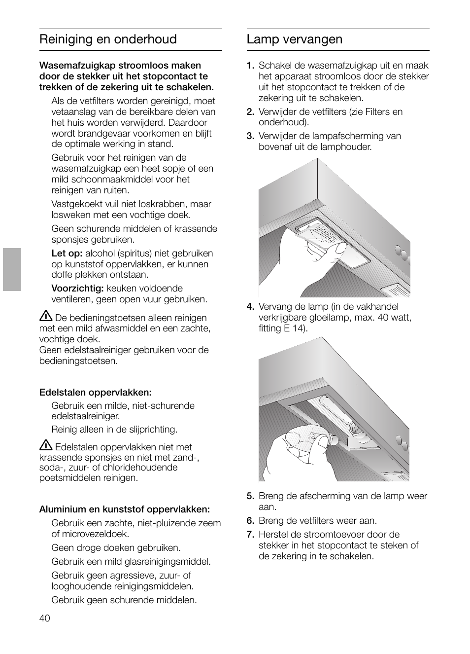 Lamp vervangen, Reiniging en onderhoud | Siemens LC 47650 User Manual | Page 40 / 124