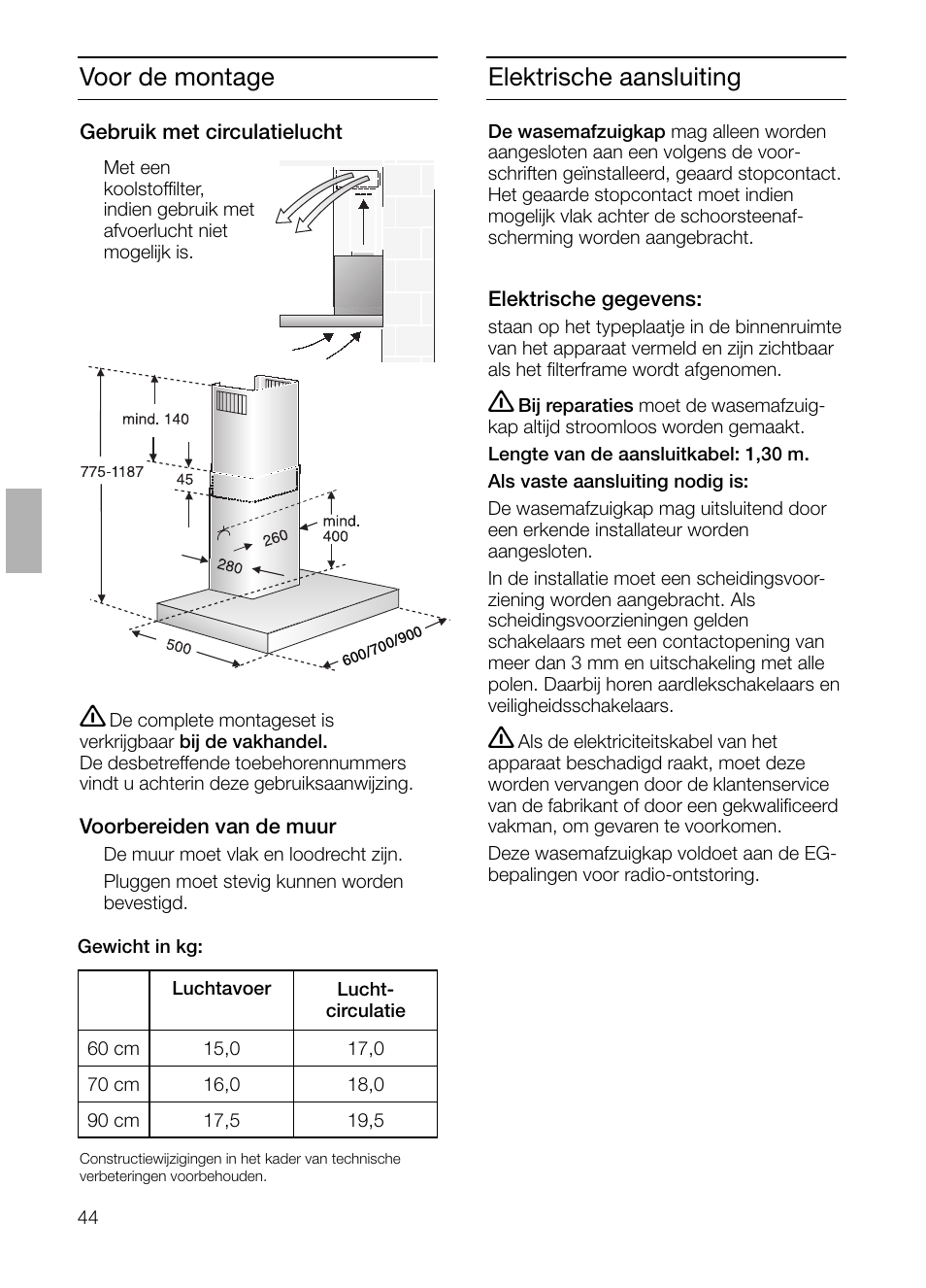 Elektrische aansluiting, Voor de montage | Siemens LC 47650 User Manual | Page 44 / 124