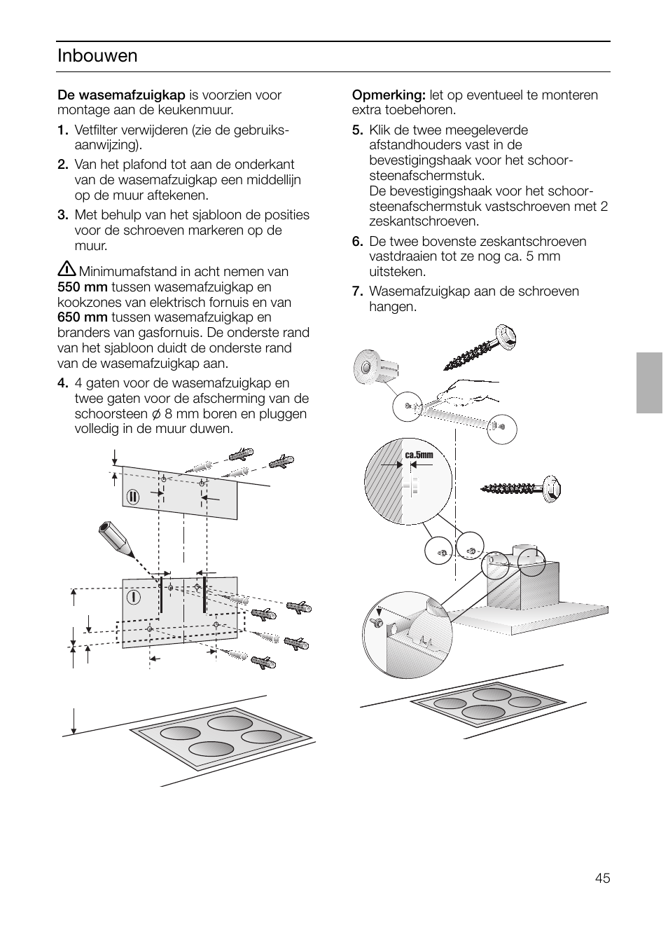 Inbouwen | Siemens LC 47650 User Manual | Page 45 / 124