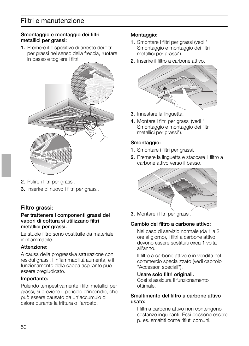 Filtri e manutenzione | Siemens LC 47650 User Manual | Page 50 / 124