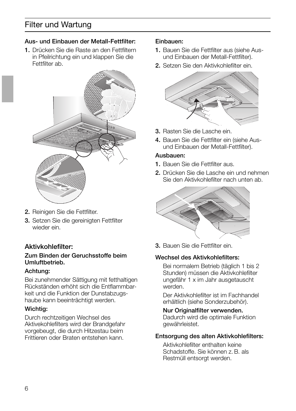 Filter und wartung | Siemens LC 47650 User Manual | Page 6 / 124
