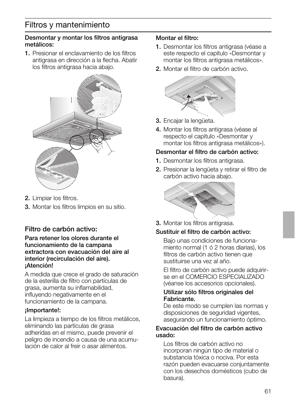 Filtros y mantenimiento | Siemens LC 47650 User Manual | Page 61 / 124