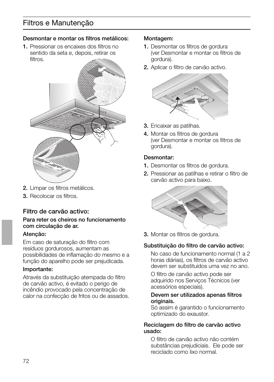 Filtros e manutenção | Siemens LC 47650 User Manual | Page 72 / 124