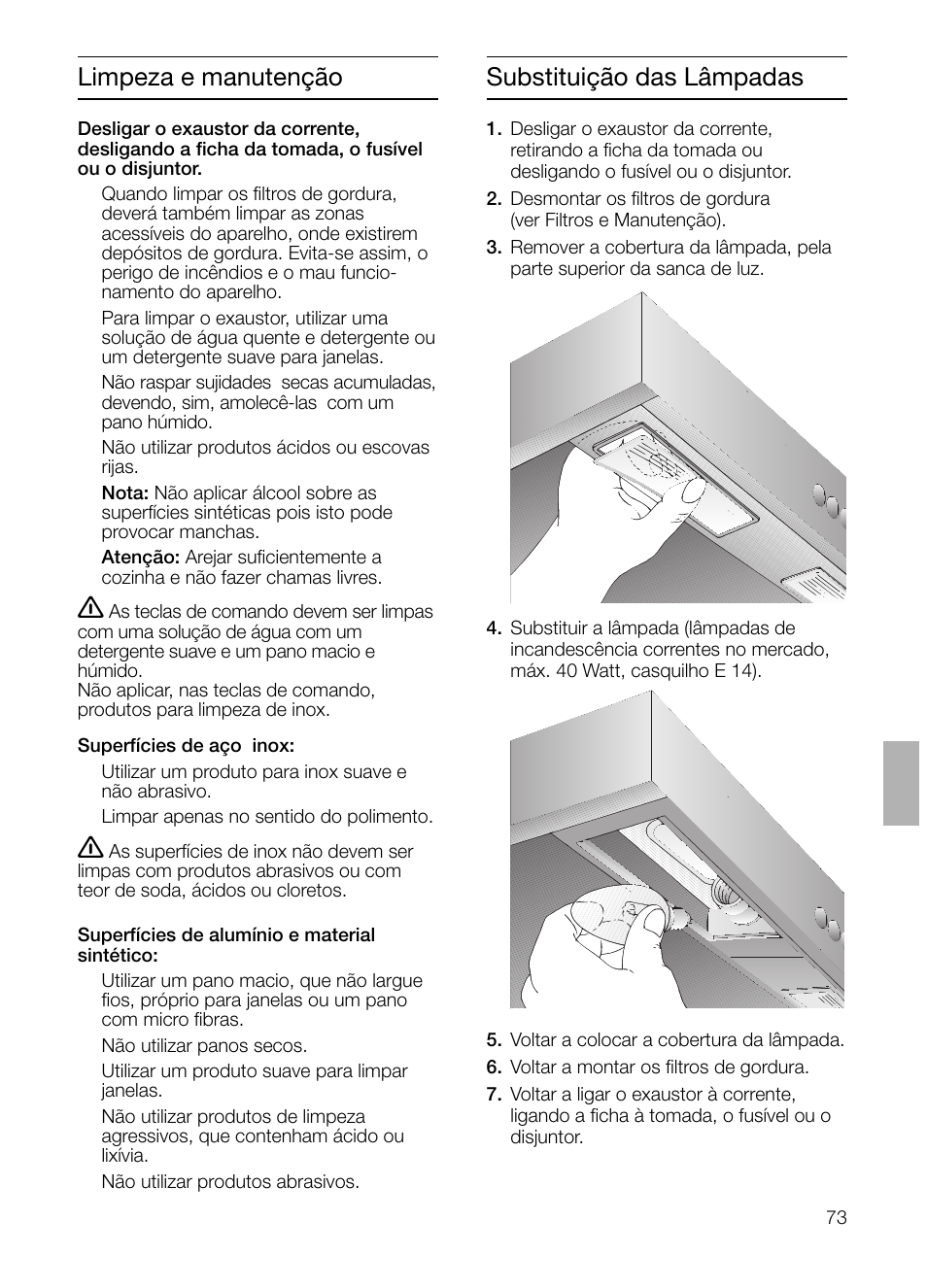 Limpeza e manutenção, Substituição das lâmpadas | Siemens LC 47650 User Manual | Page 73 / 124