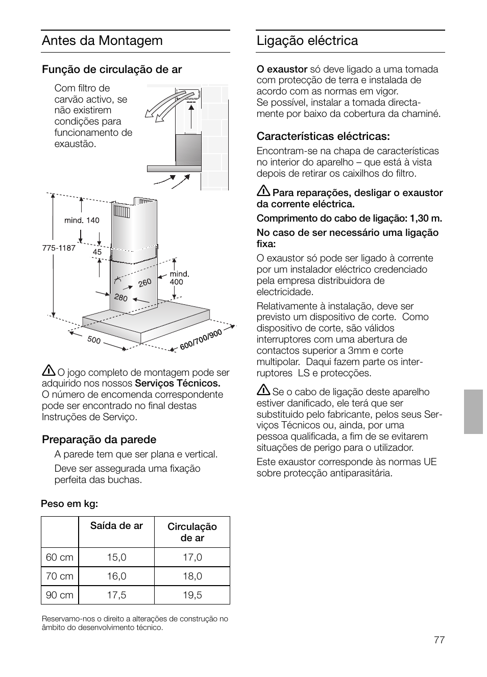 Ligação eléctrica, Antes da montagem | Siemens LC 47650 User Manual | Page 77 / 124