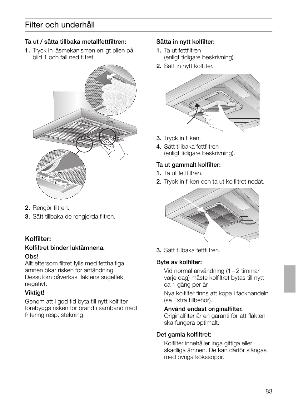 Filter och underhåll | Siemens LC 47650 User Manual | Page 83 / 124