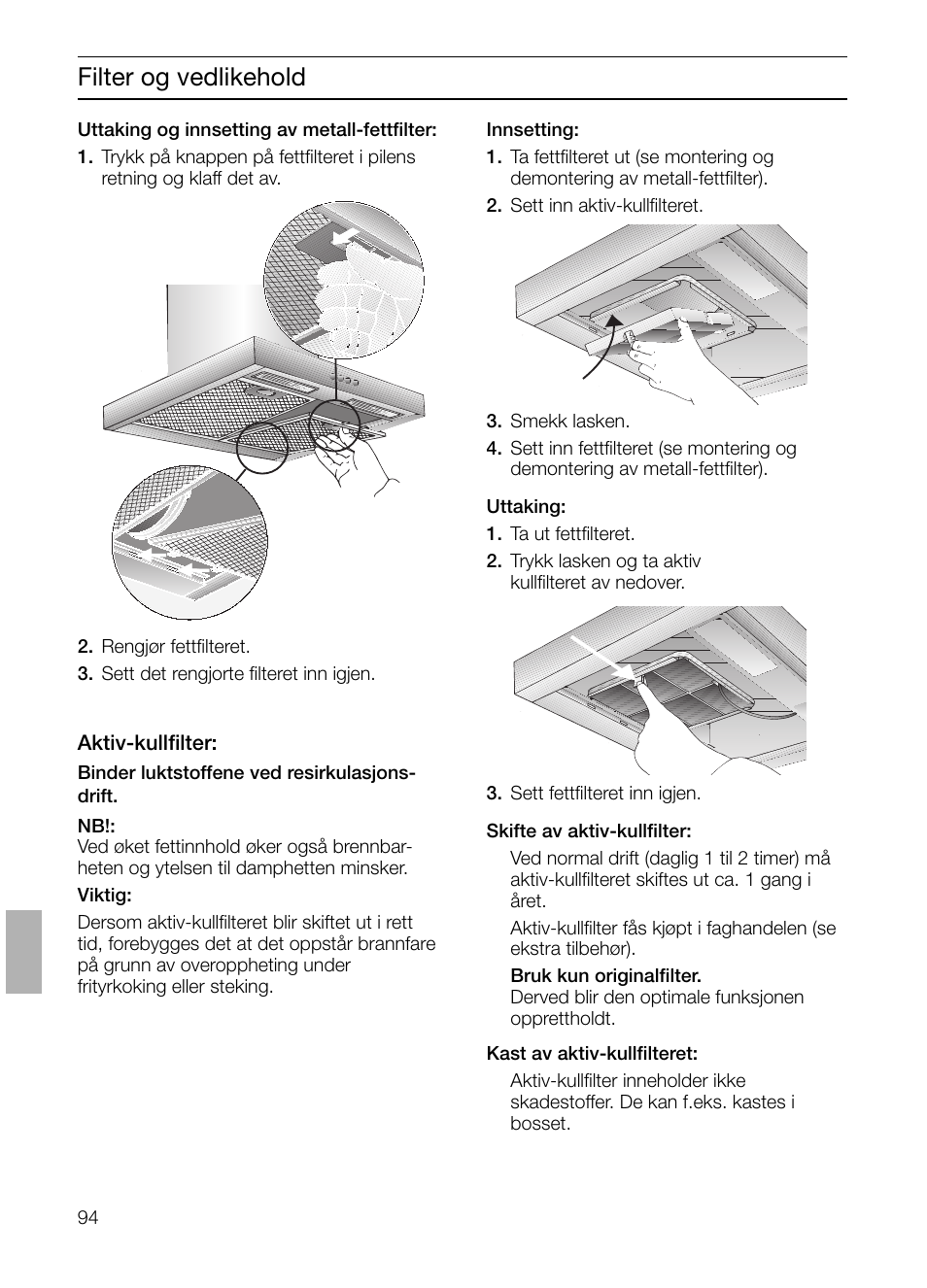 Filter og vedlikehold | Siemens LC 47650 User Manual | Page 94 / 124