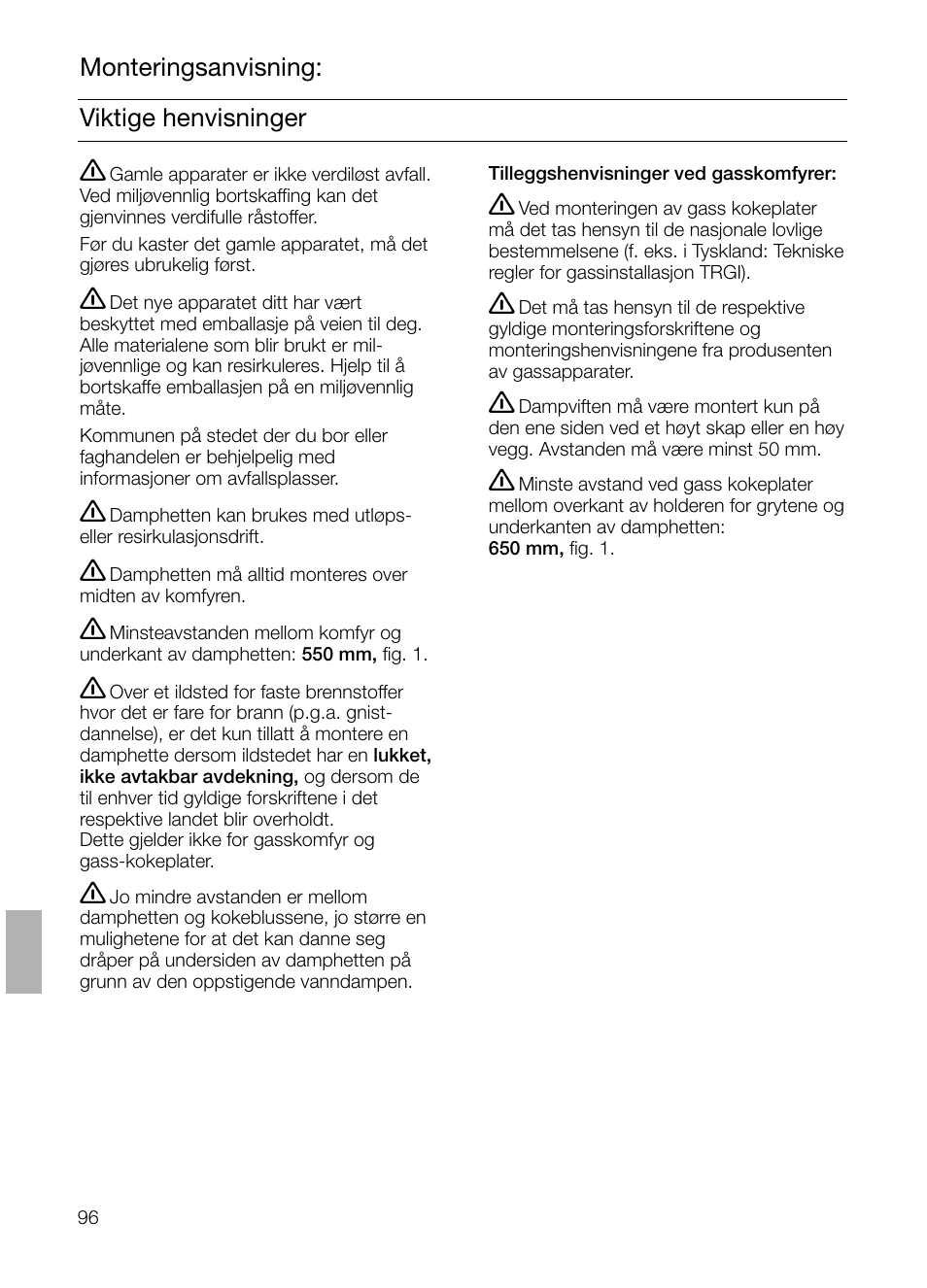Viktige henvisninger monteringsanvisning | Siemens LC 47650 User Manual | Page 96 / 124