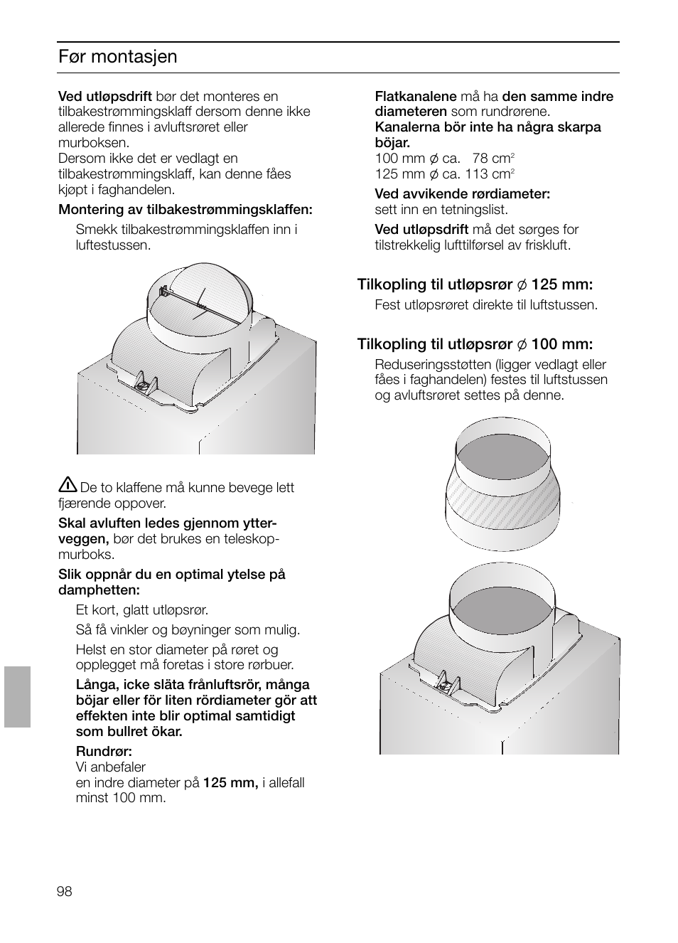 Før montasjen | Siemens LC 47650 User Manual | Page 98 / 124