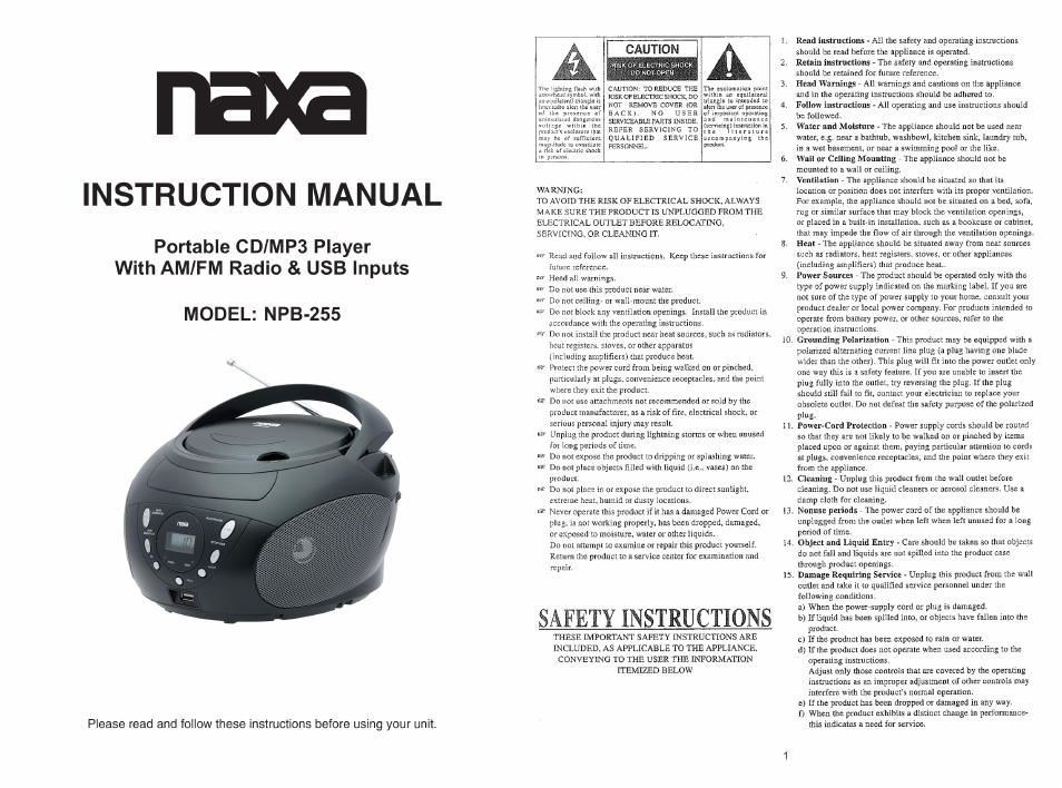 Naxa NPB-255 User Manual | 4 pages