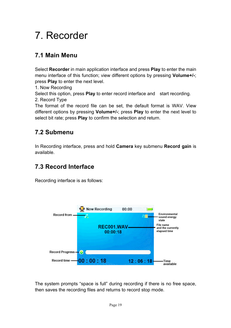 Recorder, 1 main menu, 2 submenu | 3 record interface | Naxa NMV-151 User Manual | Page 20 / 35