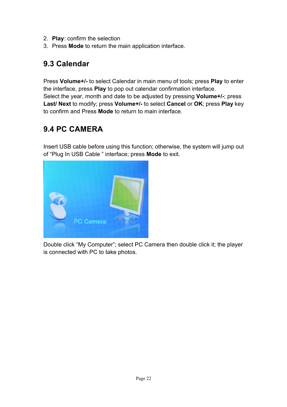 3 calendar, 4 pc camera | Naxa NMV-151 User Manual | Page 23 / 35
