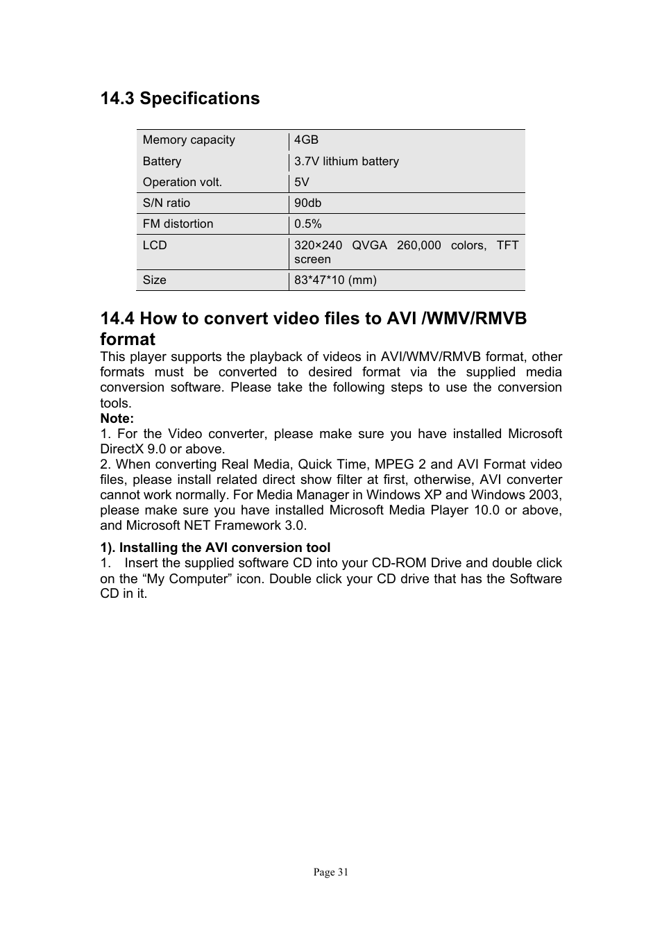 3 specifications | Naxa NMV-151 User Manual | Page 32 / 35