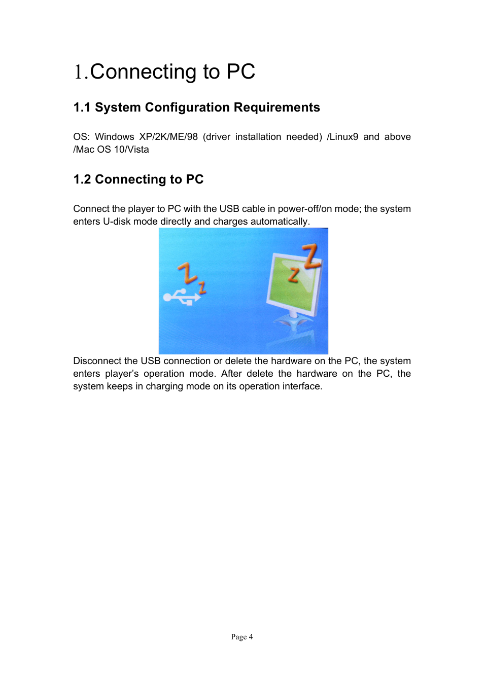 Connecting to pc, 1 system configuration requirements, 2 connecting to pc | Naxa NMV-151 User Manual | Page 5 / 35