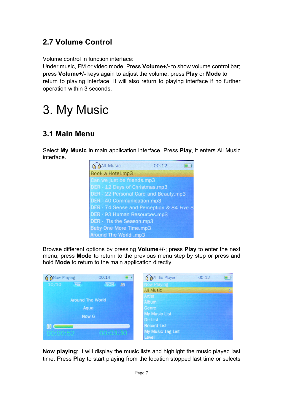 My music, 7 volume control, 1 main menu | Naxa NMV-151 User Manual | Page 8 / 35