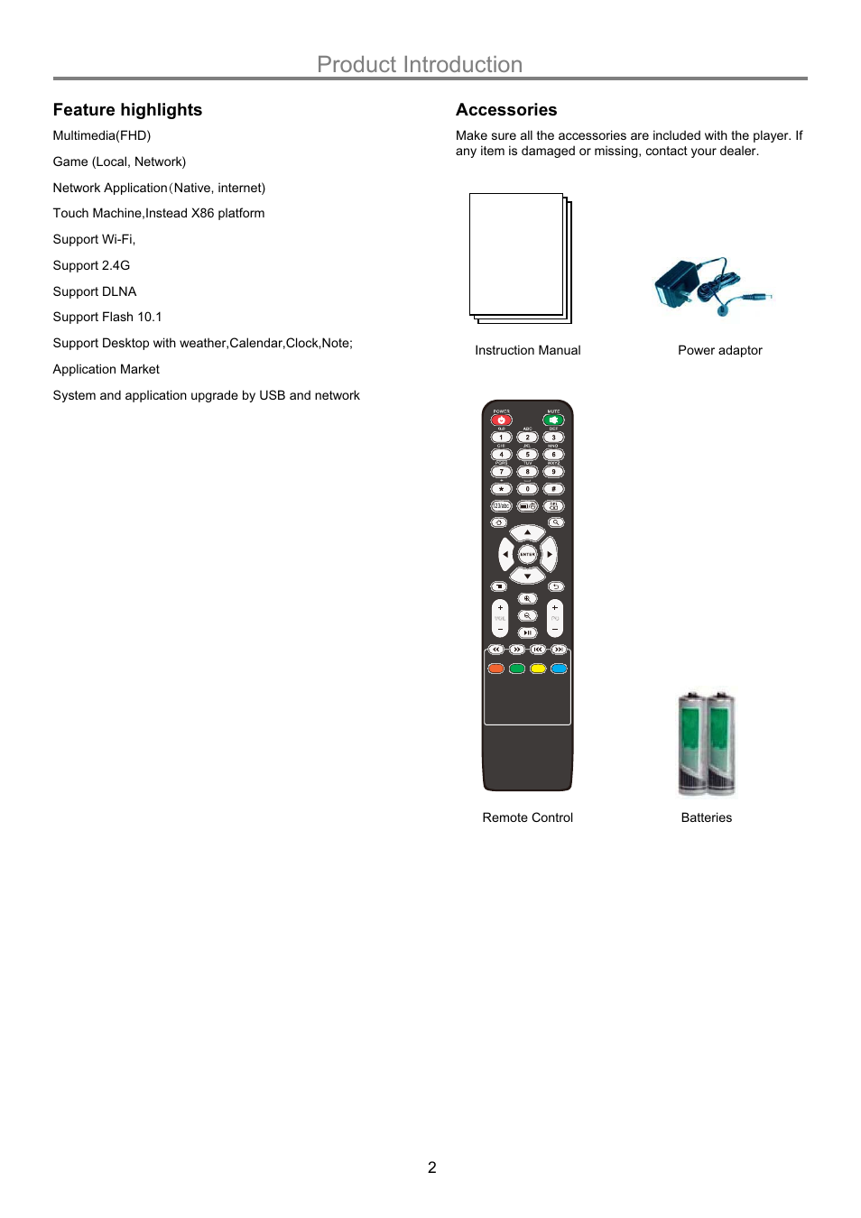 Product introduction, Feature highlights accessories | Naxa NGT-20 User Manual | Page 4 / 15