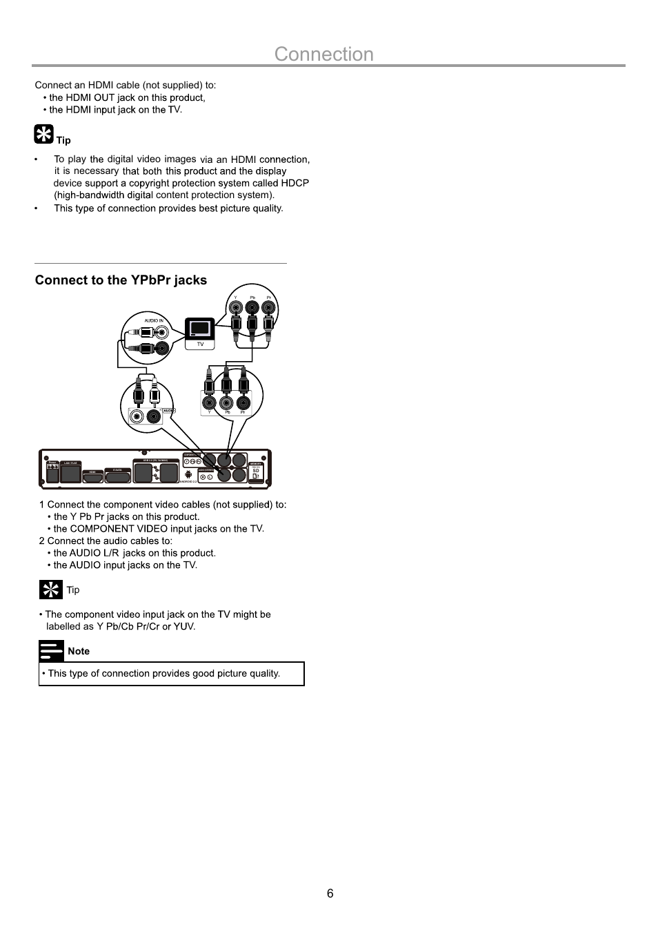 Connection, Connect to the ypbpr jacks | Naxa NGT-20 User Manual | Page 8 / 15
