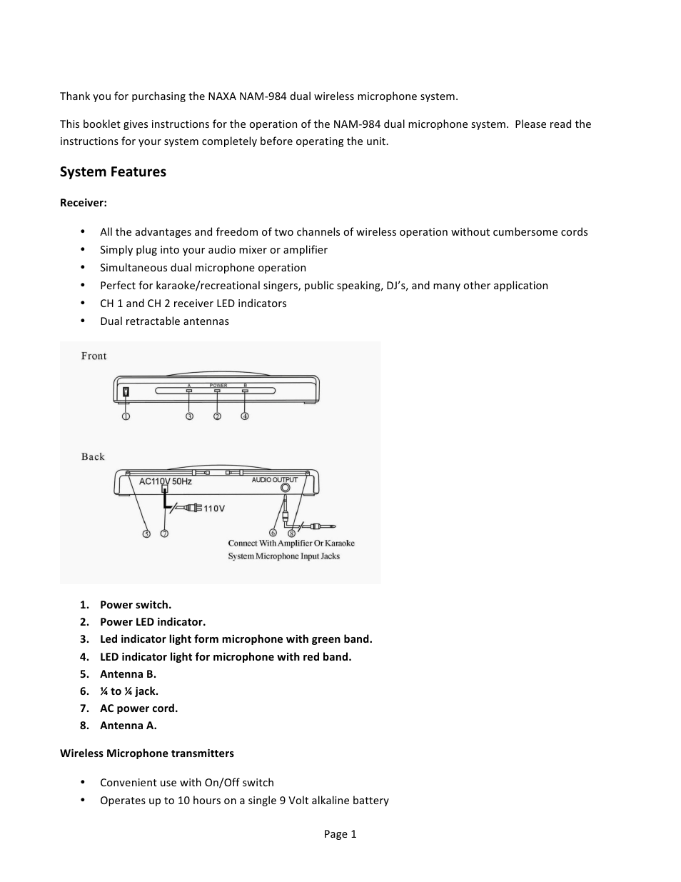 System features | Naxa NAM-984 User Manual | Page 2 / 3