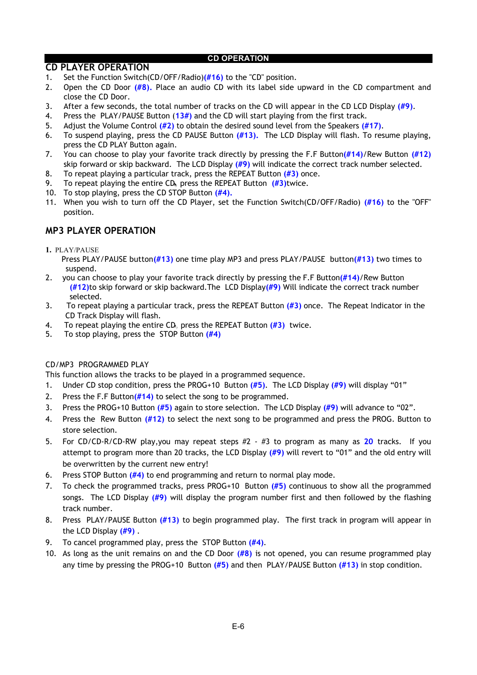 Cd player operation, Mp3 player operation | Naxa NPB-252 User Manual | Page 7 / 9