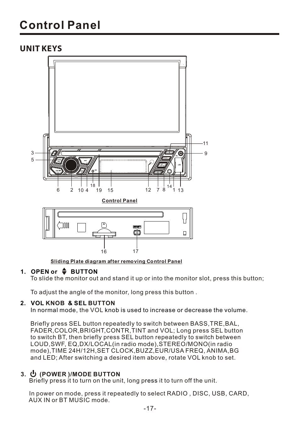 页 19, Control panel, Unit keys | Naxa NCD-708 User Manual | Page 19 / 41