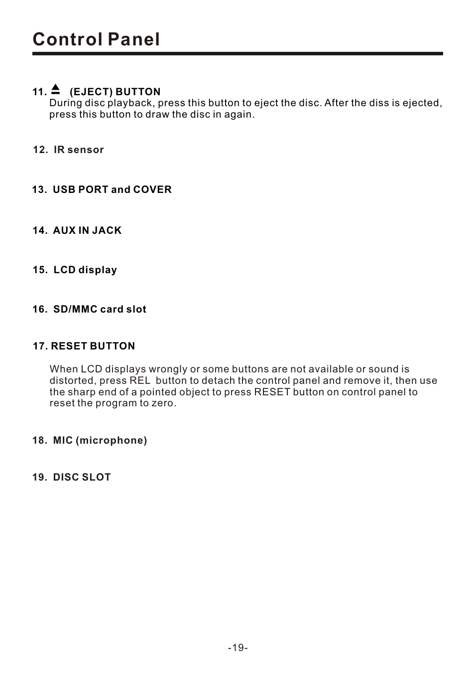 页 21, Control panel | Naxa NCD-708 User Manual | Page 21 / 41