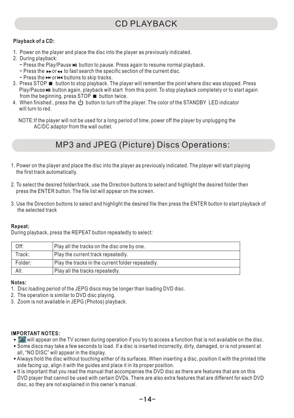 页 15, Cd playback, Mp3 and jpeg (picture) discs operations | Naxa ND-851 User Manual | Page 15 / 20