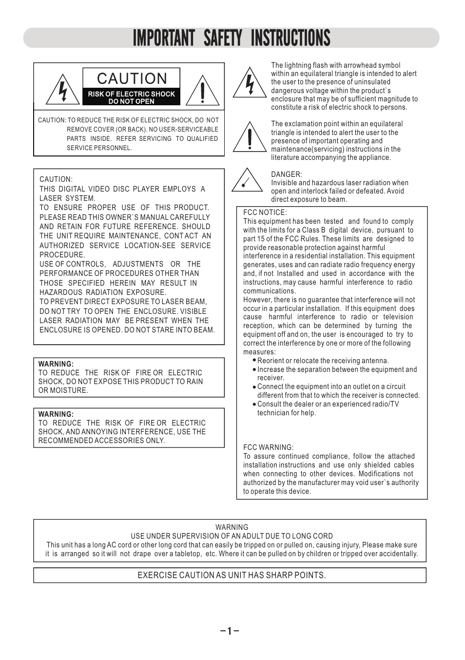 Important safety instructions | Naxa ND-851 User Manual | Page 2 / 20