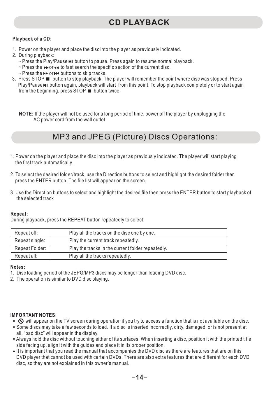 页 15, Cd playback, Mp3 and jpeg (picture) discs operations | Naxa ND-853 User Manual | Page 15 / 20