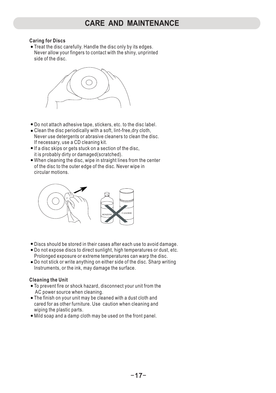 页 18, Care and maintenance | Naxa ND-853 User Manual | Page 18 / 20