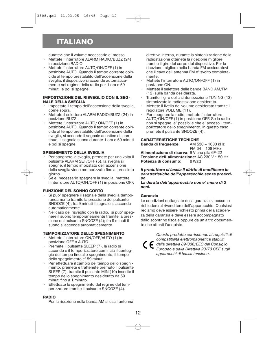 Italiano | Vitek VT-3508 User Manual | Page 12 / 32