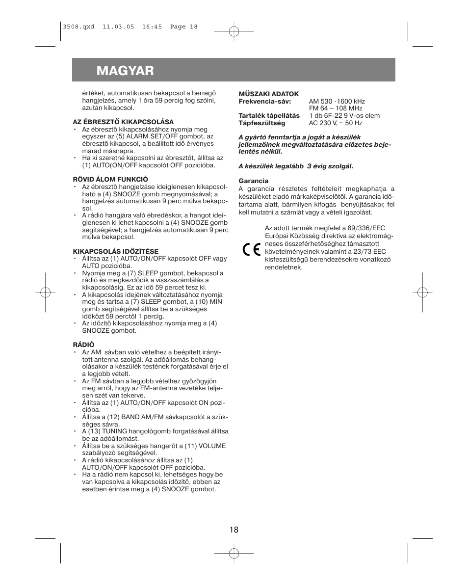 Magyar | Vitek VT-3508 User Manual | Page 18 / 32