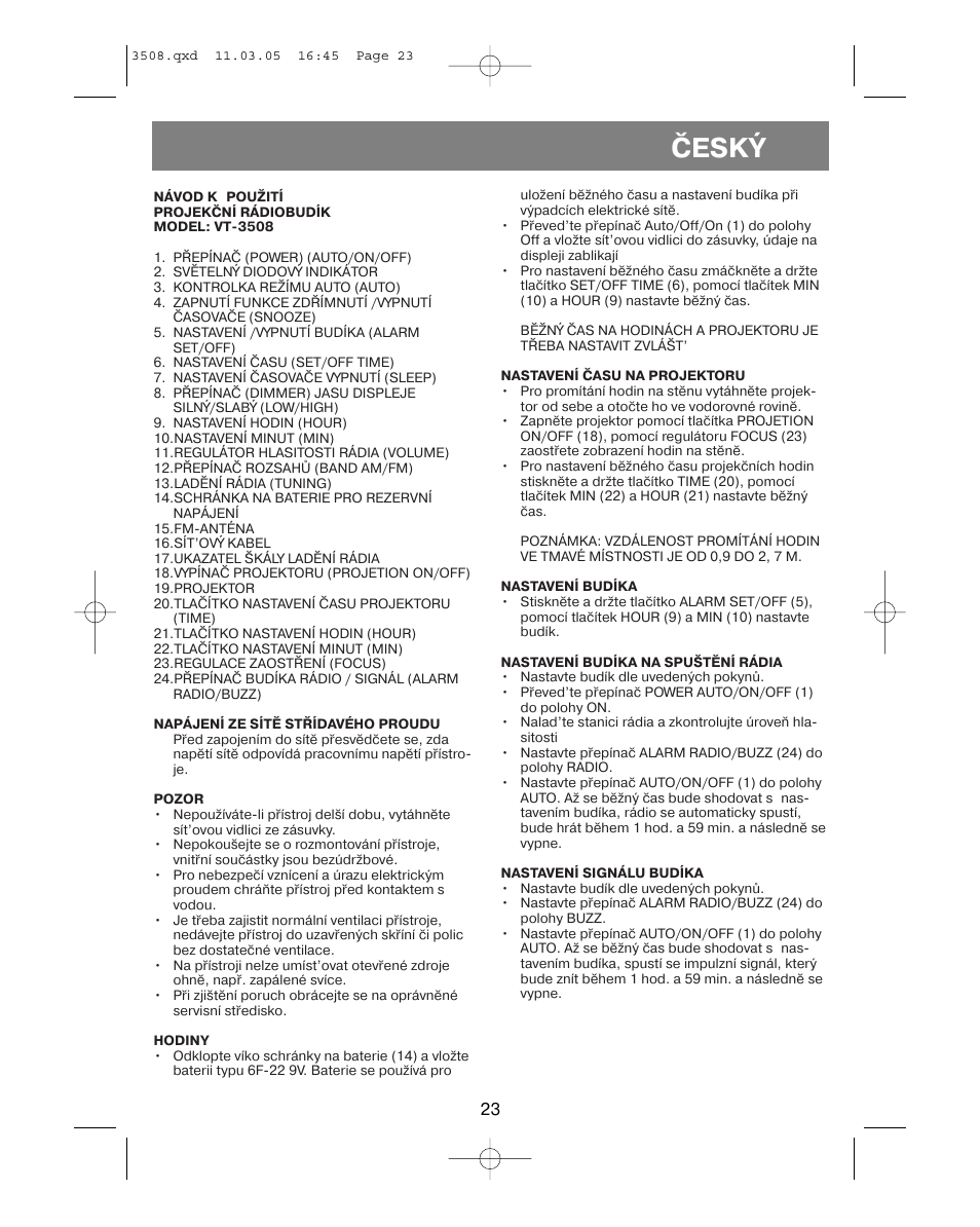 Èeský | Vitek VT-3508 User Manual | Page 23 / 32