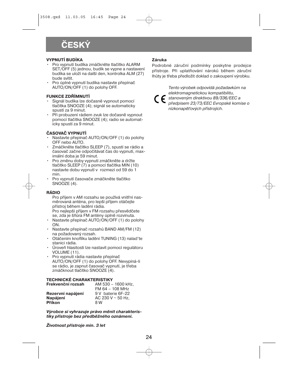 Èeský | Vitek VT-3508 User Manual | Page 24 / 32