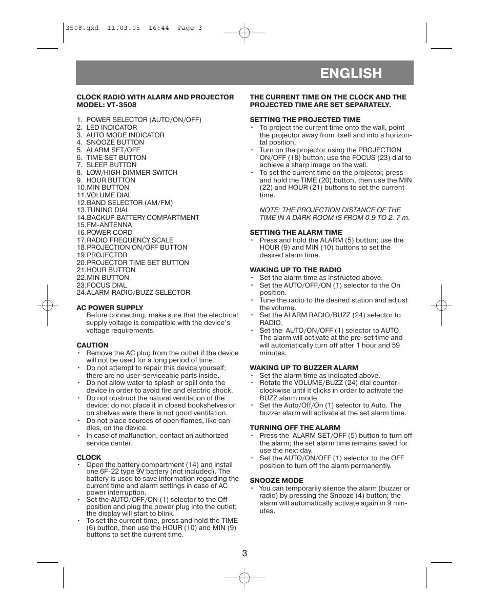 English | Vitek VT-3508 User Manual | Page 3 / 32
