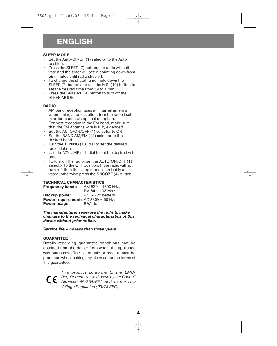 English | Vitek VT-3508 User Manual | Page 4 / 32