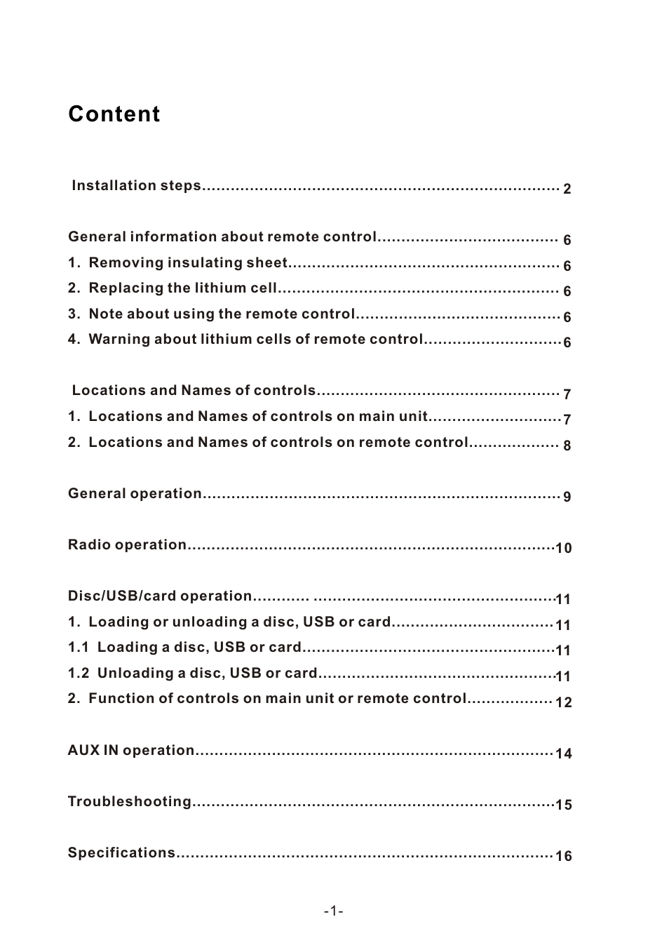 Content | Naxa NCA-604 User Manual | Page 2 / 17