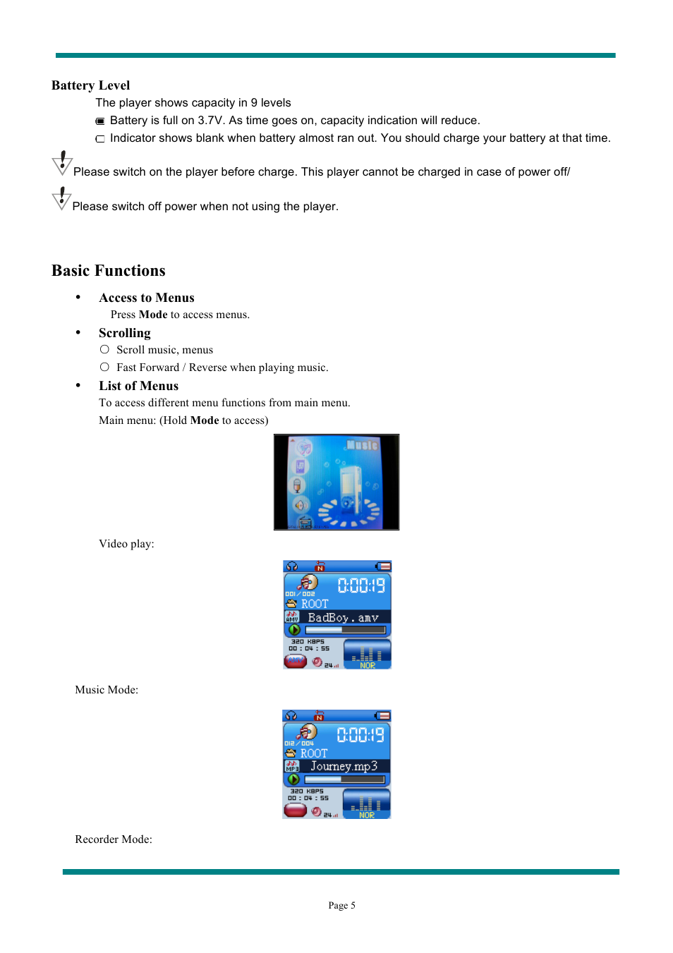 Basic functions | Naxa NMV-149 User Manual | Page 6 / 23