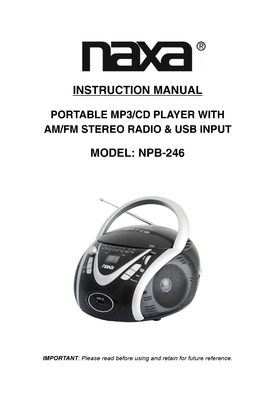 Naxa NPB-246 User Manual | 8 pages