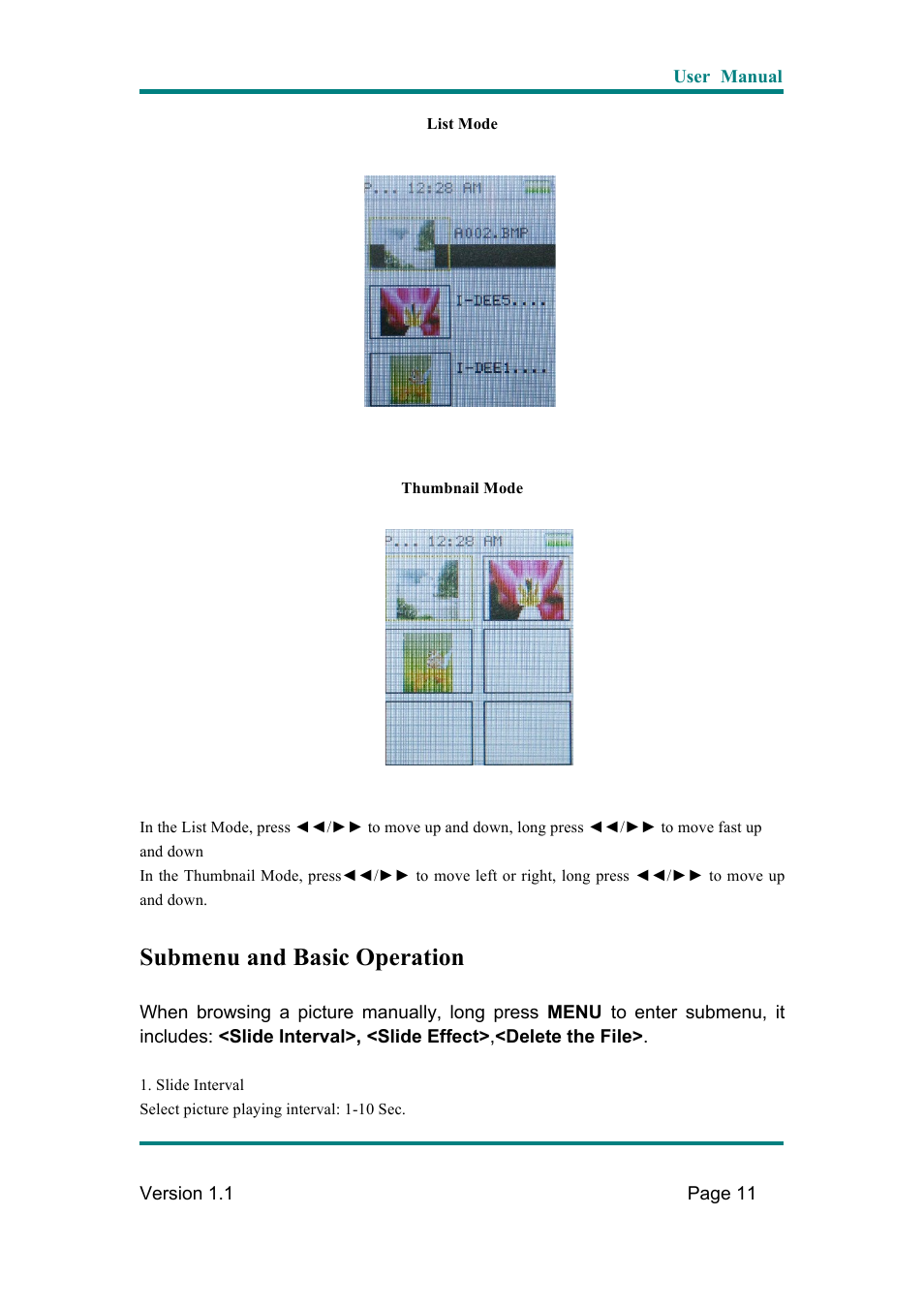 Submenu and basic operation | Naxa NMV-169 User Manual | Page 12 / 28