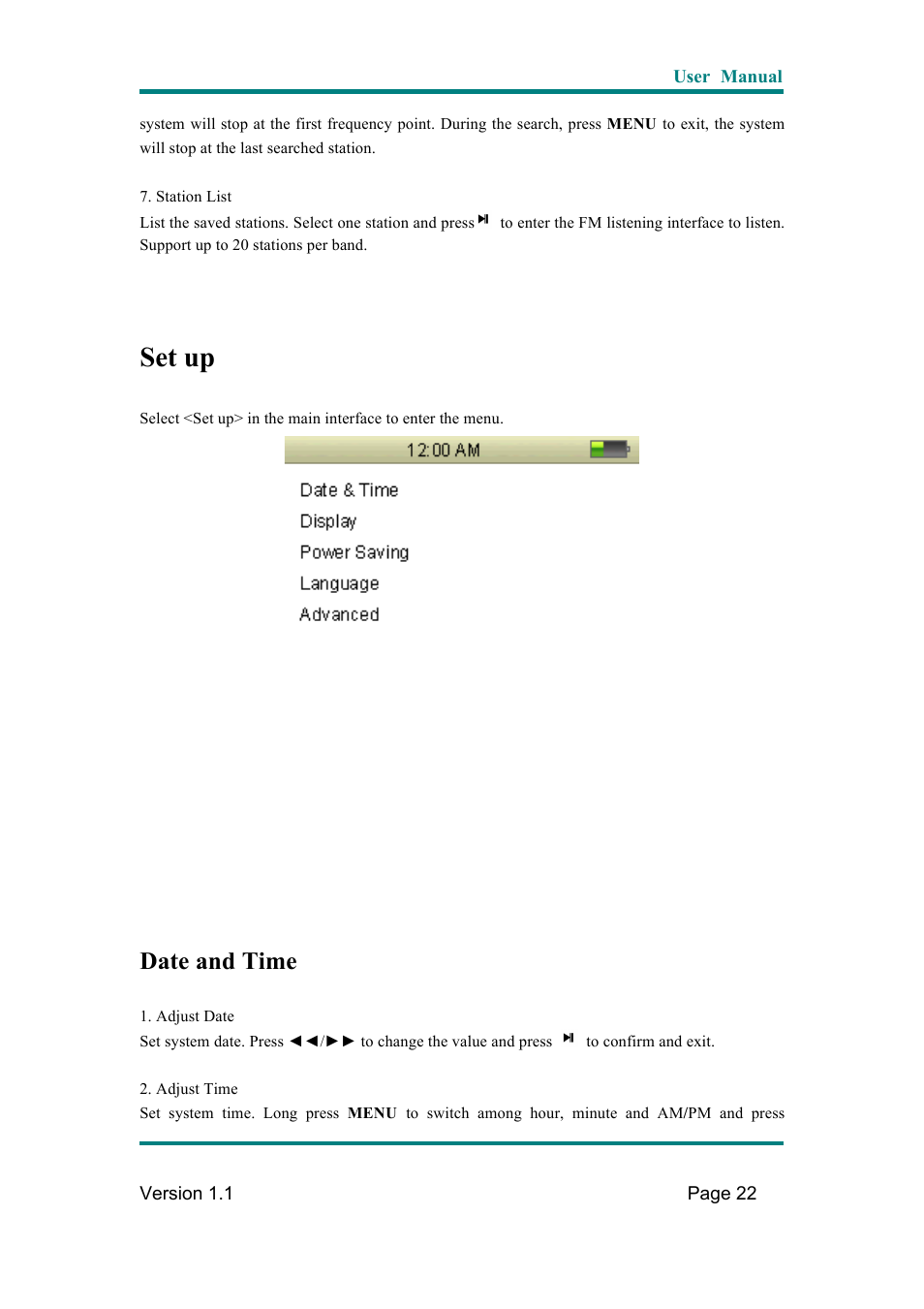 Set up, Date and time | Naxa NMV-169 User Manual | Page 23 / 28