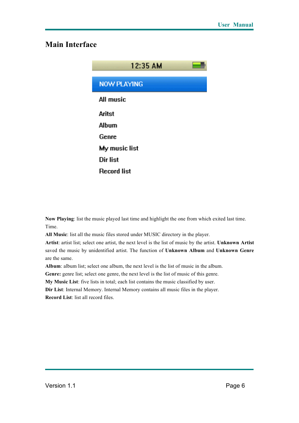 Main interface | Naxa NMV-169 User Manual | Page 7 / 28