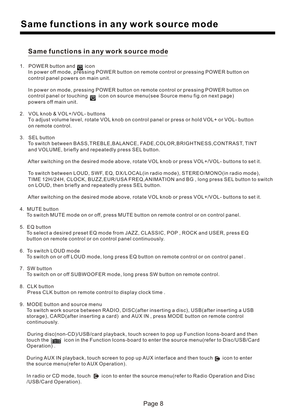 Same functions in any work source mode | Naxa NCD-730 User Manual | Page 9 / 31
