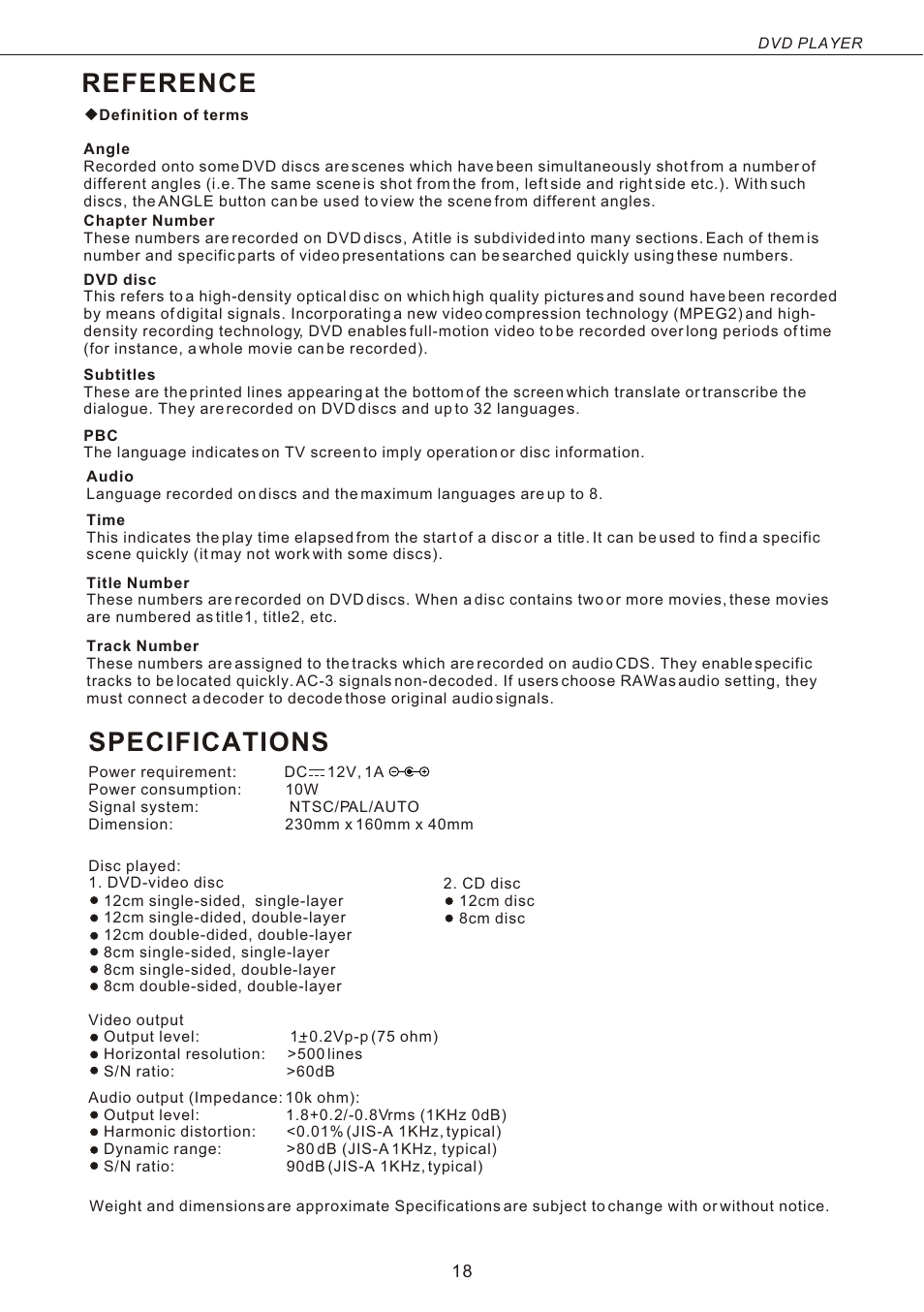Т³гж 19, Reference, Specifications | Naxa ND-842 User Manual | Page 19 / 20