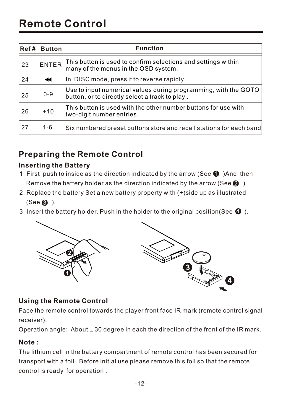页 14, Remote control, Preparing the remote control | Naxa NCD-707 User Manual | Page 14 / 39
