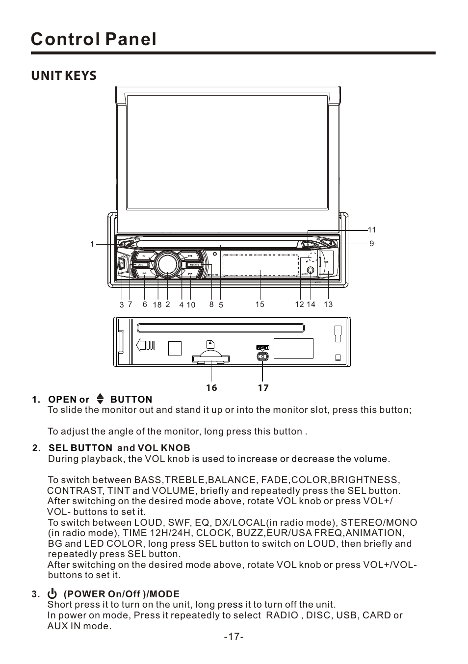 页 19, Control panel, Unit keys | Naxa NCD-707 User Manual | Page 19 / 39