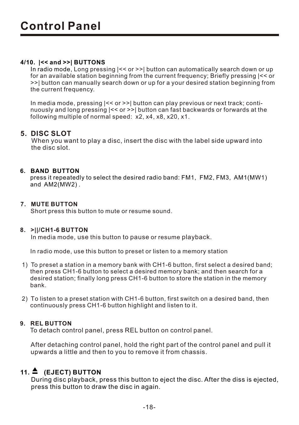 页 20, Control panel | Naxa NCD-707 User Manual | Page 20 / 39