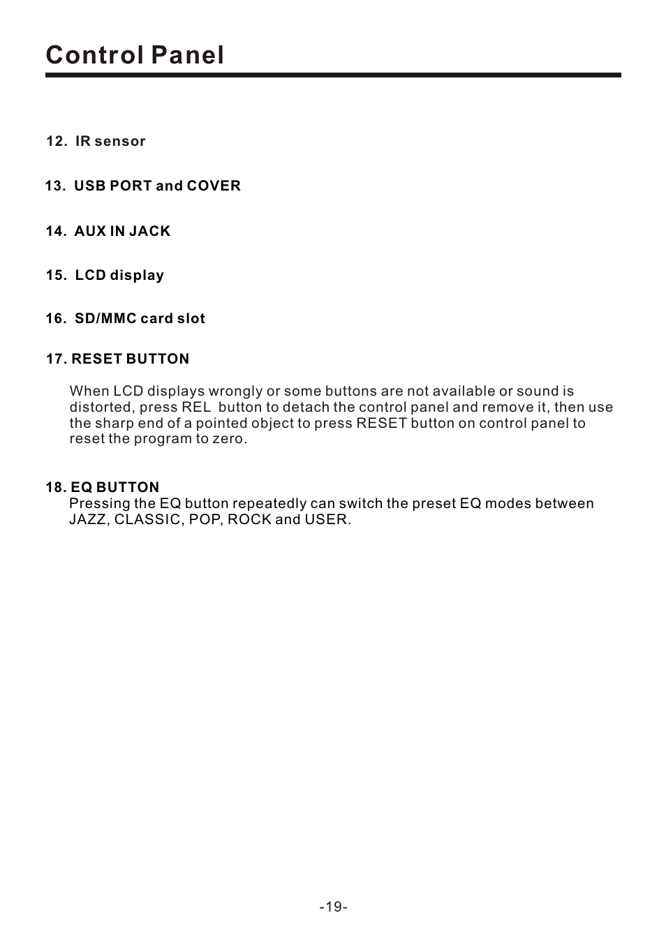 页 21, Control panel | Naxa NCD-707 User Manual | Page 21 / 39